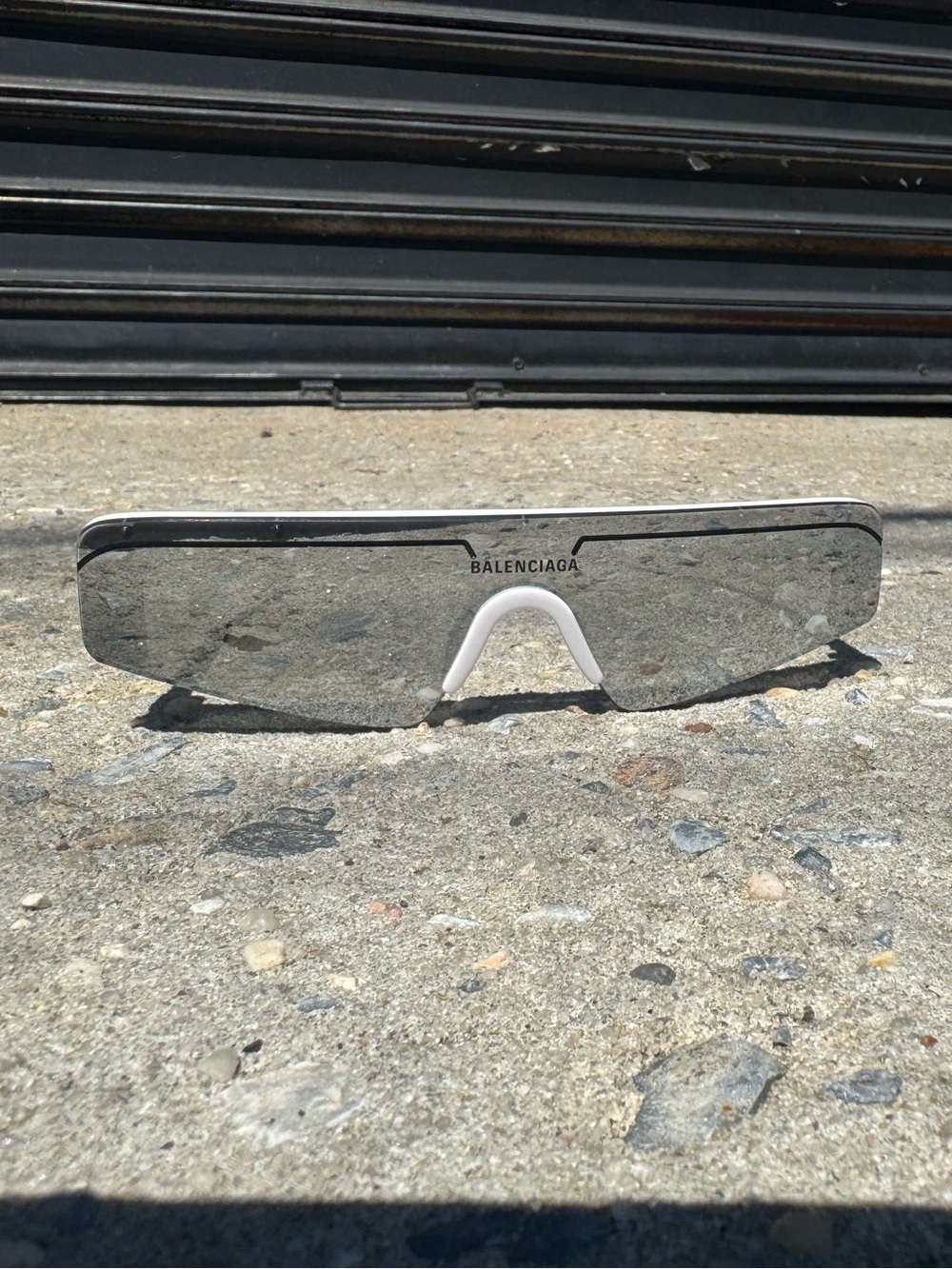 Balenciaga Silver Mirrored Ski Rectangle Sunglasses